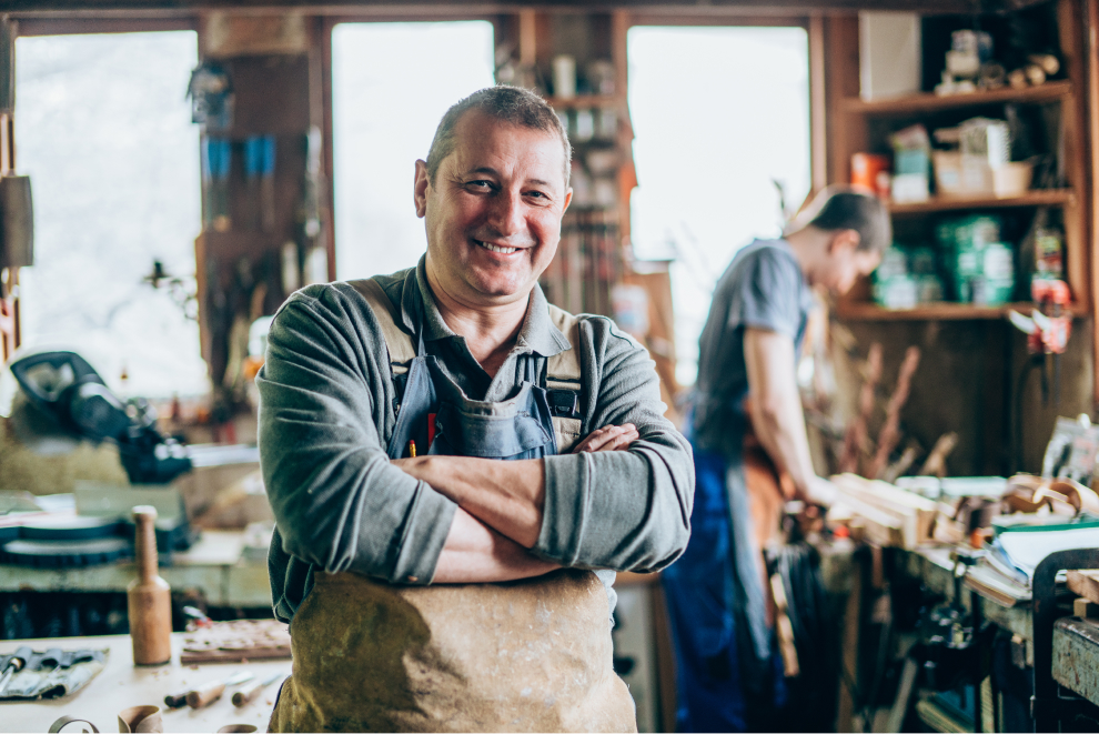 Woodworker smiling in his shop