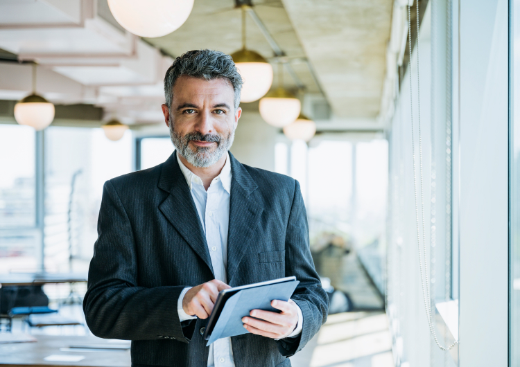 Financial expert with padfolio